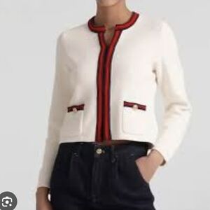 J.Crew  Emilie Sweater Lady In Cream Red Navy Contrast Trim Cardigan Size:M